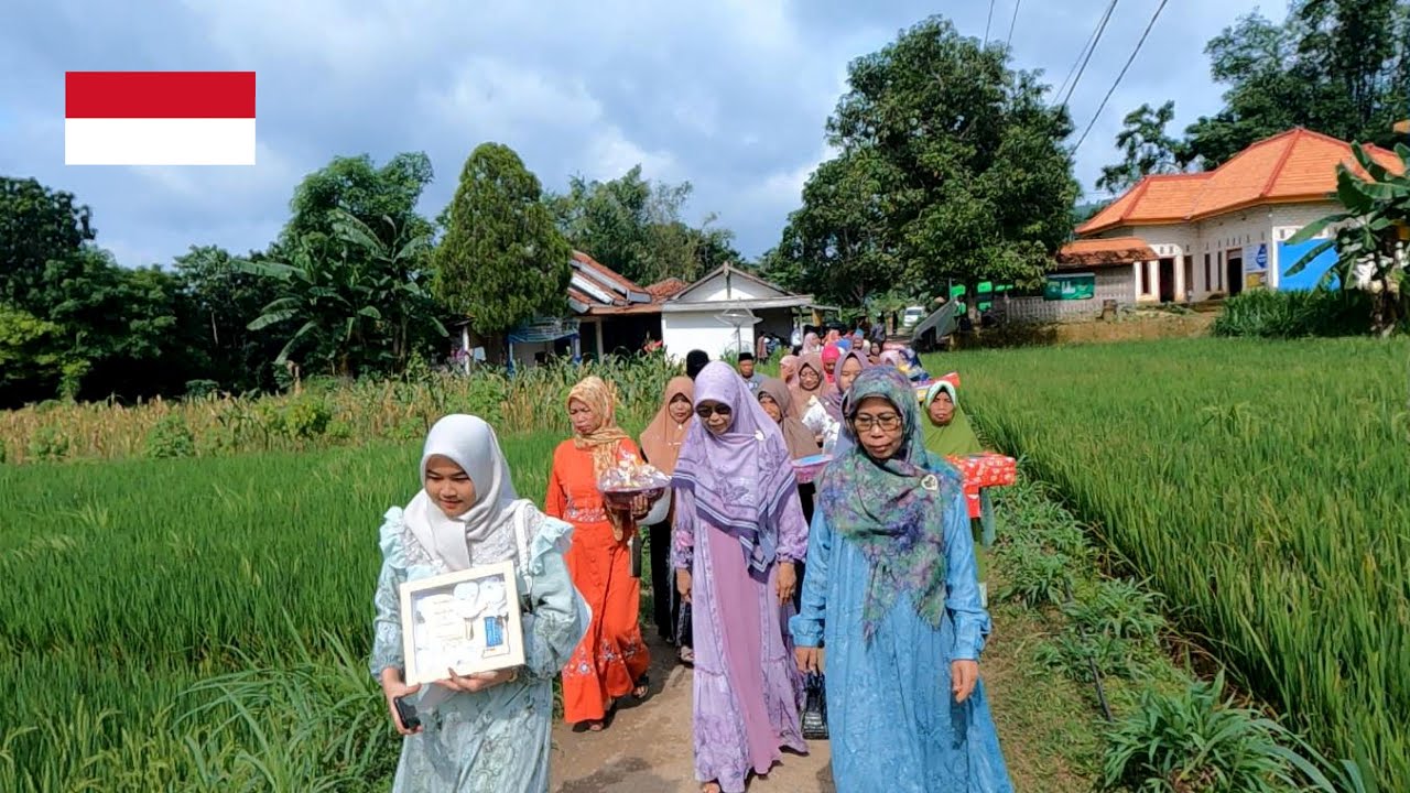 village life in indonesia, delivering the dowry to the bride's house through a beautiful village,