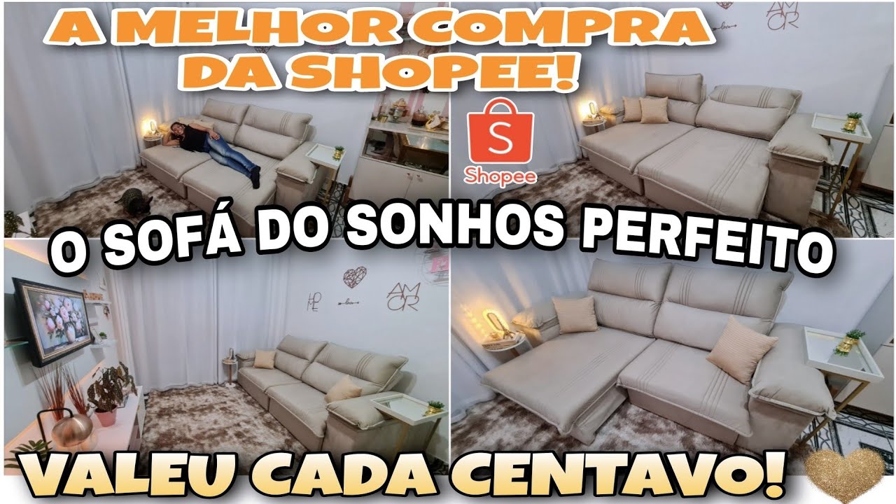 COMPREI O SOFÁ PERFEITO NA SHOPEE  KING HOUSE TESLA +  MESA DE APOIO LINDA /TOUR DA SALA PRONTA 🤍✨️