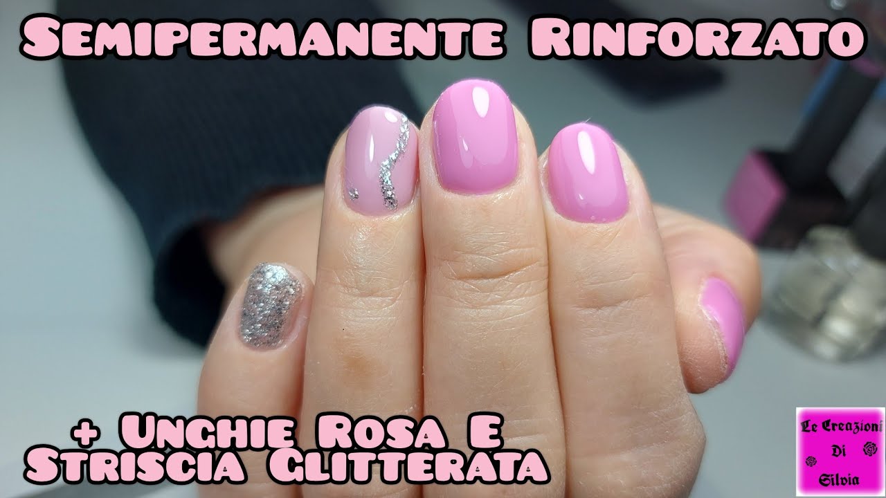 Semipermanente Rinforzato Con Hd BabyBoomer Base Passione Unghie + Unghie Rosa E Striscia Glitterata
