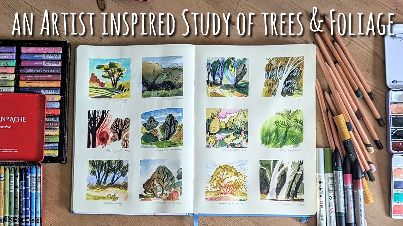Tree & Foliage Study in Mixed Media, Inspired by Artists. Plus Derwent Lightfast Pencils Swatch