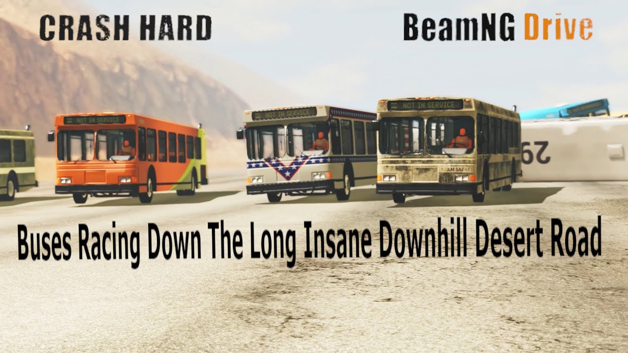 BeamNG Drive - Buses Racing Down The Long Insane Downhill Desert Road