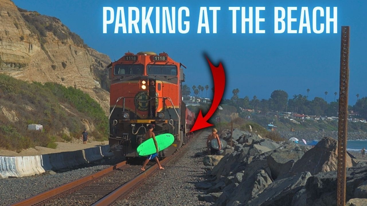 RAILROAD AT THE BEACH WASHING AWAY? - TRACKS CLOSED & TRAIN PARKS AT THE BEACH
