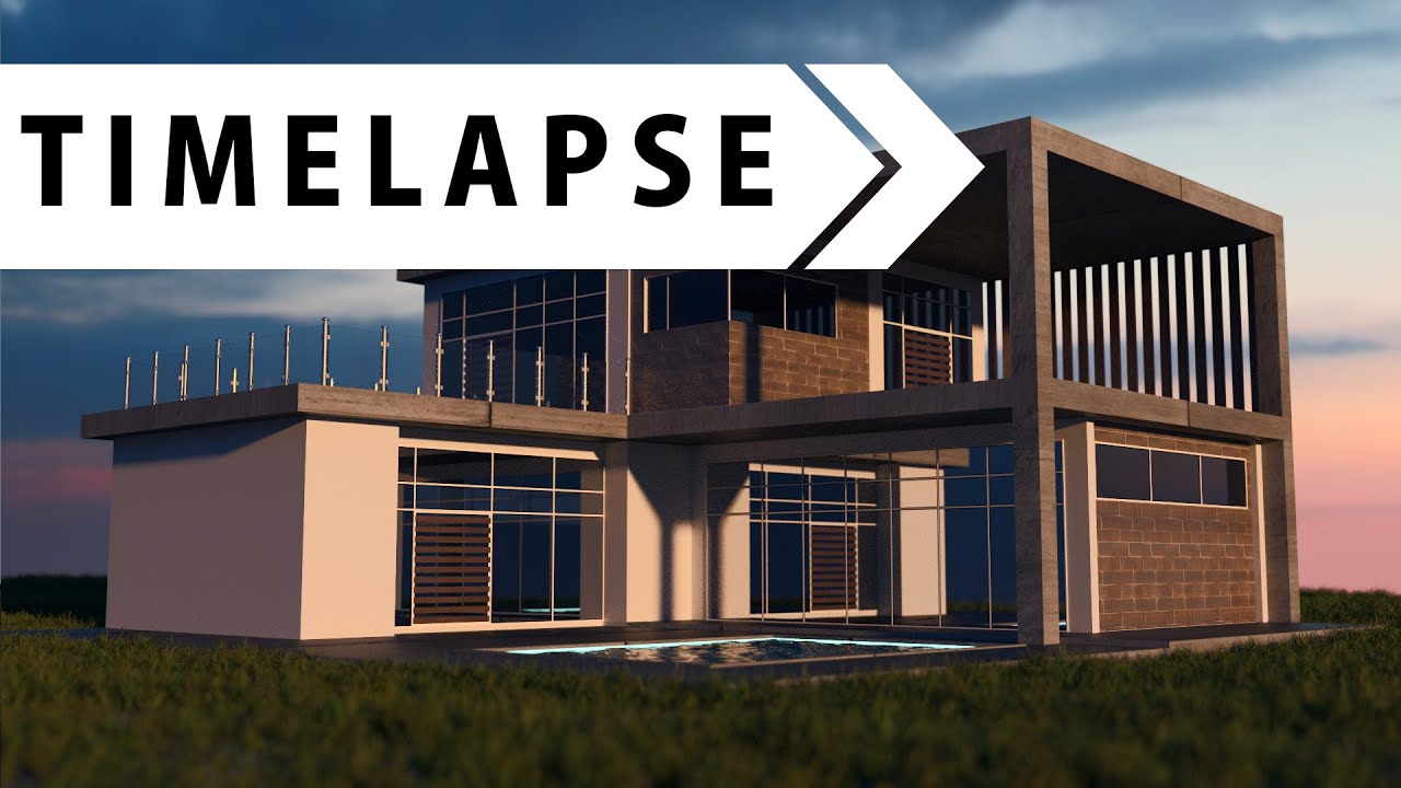 Modern House - Modeling, Texturing, Rendering (BLENDER TIMELAPSE)