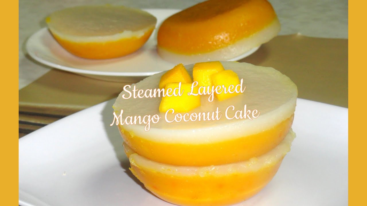 Steamed Layered Mango & Coconut Cake video recipe by Bhavna