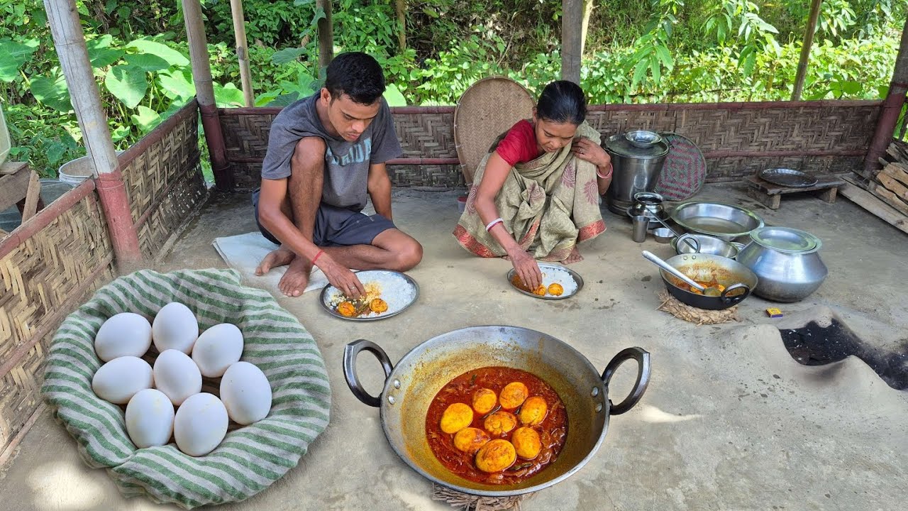 EGG MASALA CURRY Cooking and Eating in Traditional Way By village mother and son