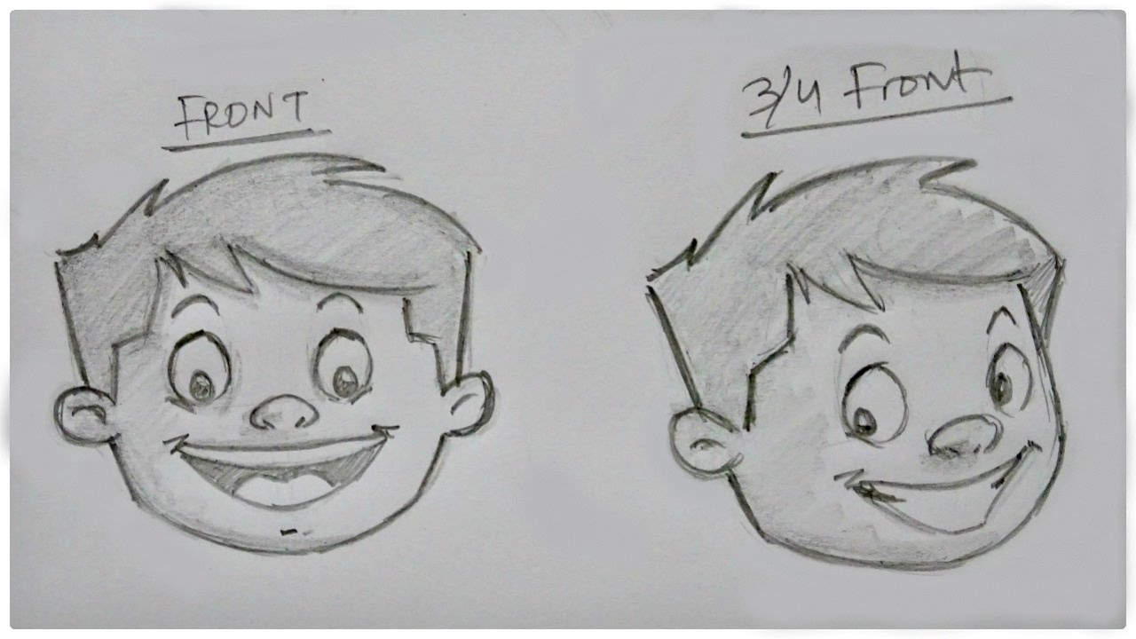 How to draw Cartoon Face | Front and 3/4th front