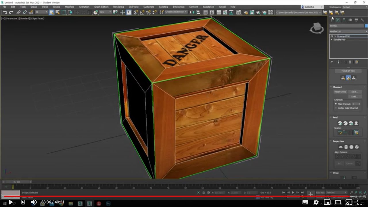 3Ds Max 기초강좌(31) (Unwrap UVW Map, 나무상자 모델링)