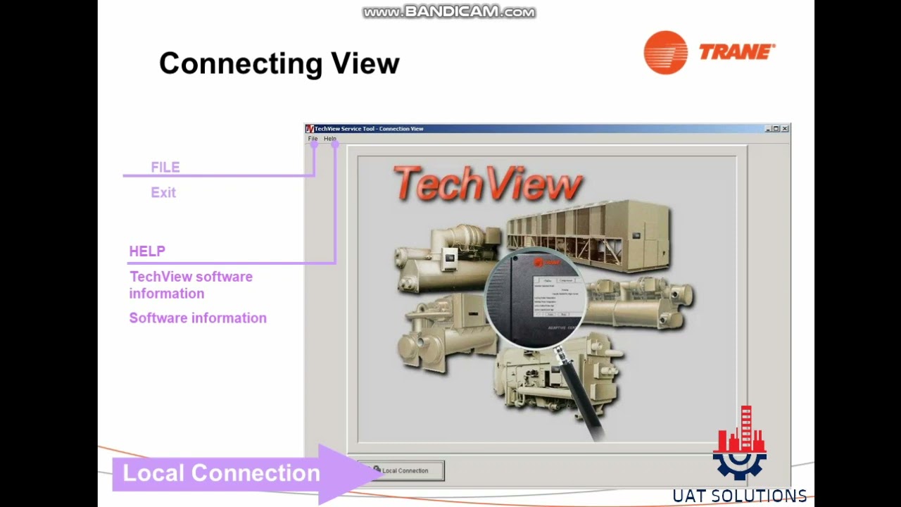 Trane Techview installation, full Training on how to connect to chiller with laptop  and Configure