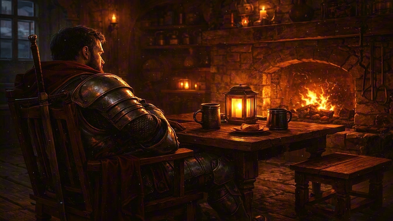 The Knight’s Rest | Cozy Medieval Tavern Ambience with Fireplace and Fantasy Music (2 Hours)