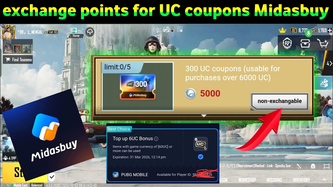 Midasbuy Points Exchange | Get Free UC Coupons in PUBG Mobile How to exchange points for UC coupons
