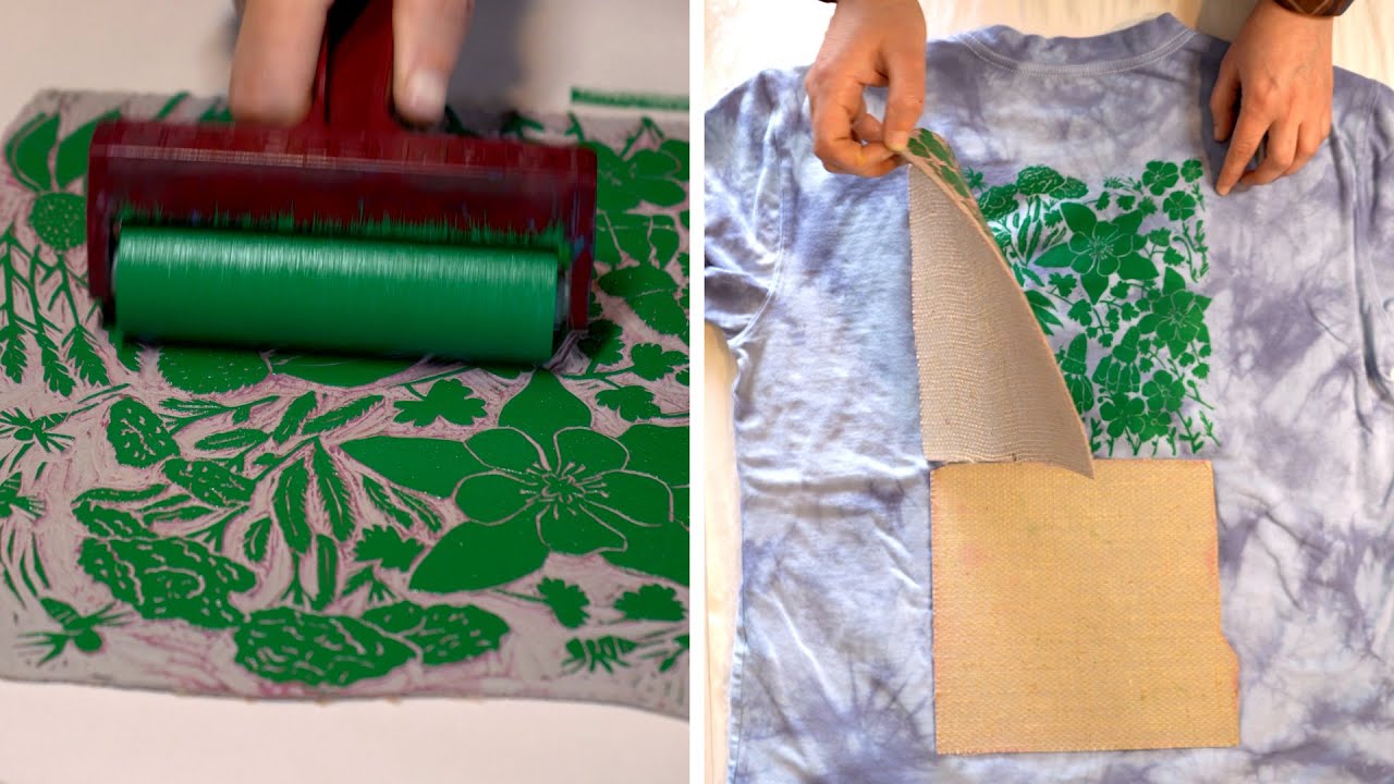 How to Block Print on Fabric at Home - Linoblock Printing Process | Upcycled T-Shirts