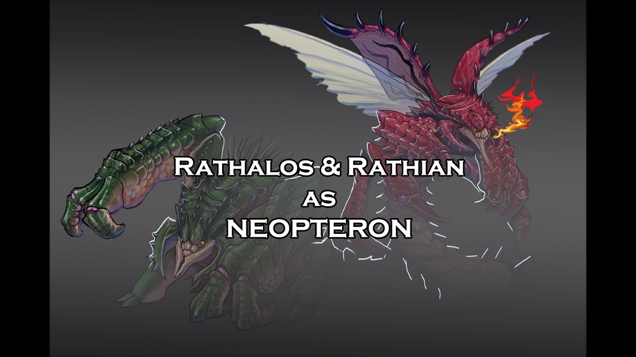 Redrawing Rathalos & Rathian as Neopteron