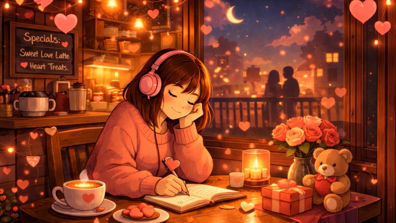 24/7 Valentine Cafe Lofi 💖 Sweet Romantic Chill Beats to Relax & Feel the Love