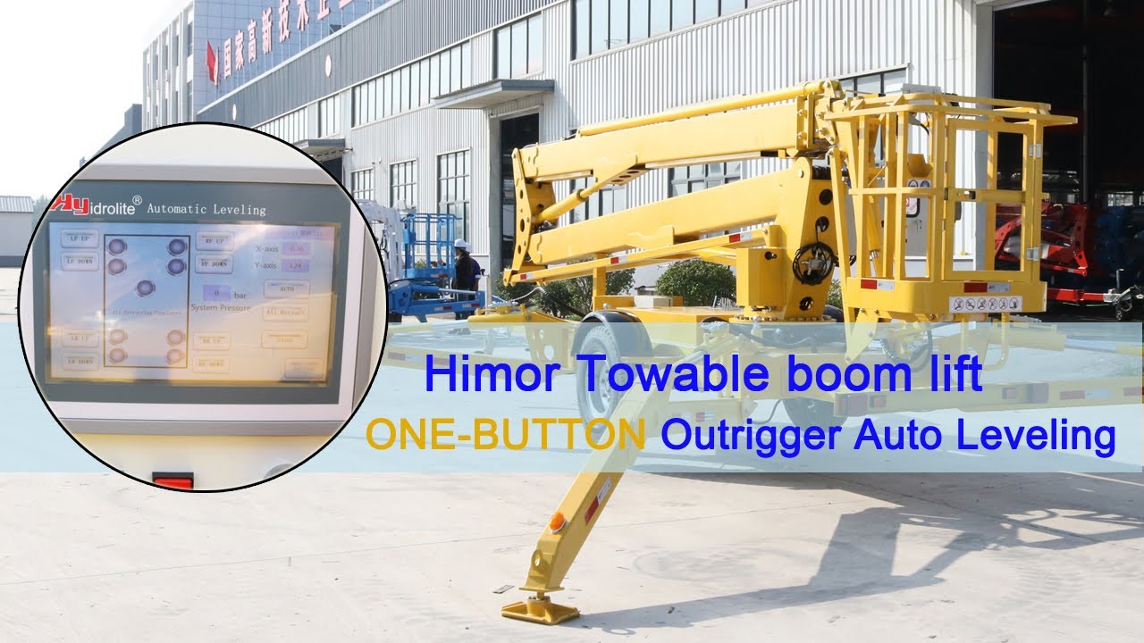 Himor 20m towable boom lift with outrigger automatic leveling #trailerboomlift