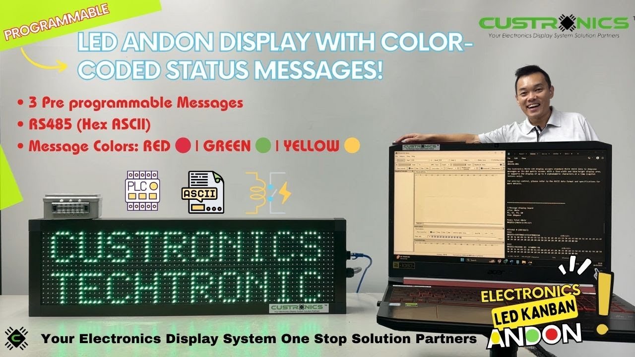 LED Andon Display with Tri Color-Coded Status Messages | Dry Contact | RS485 ASCII | #custronics