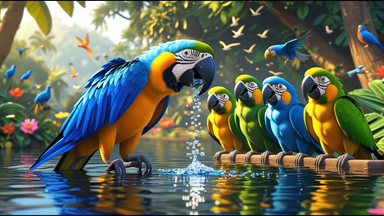 🦜🎶 Five Little Macaws Squawk Squawk Squawk | Fun Counting Song for Kids 🌴✨