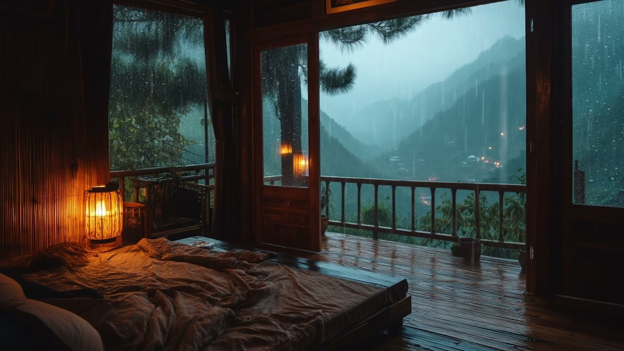 Thunder Rain at a Remote Mountain Wooden House | Deep Forest Storm Ambience for Relax & Sleep