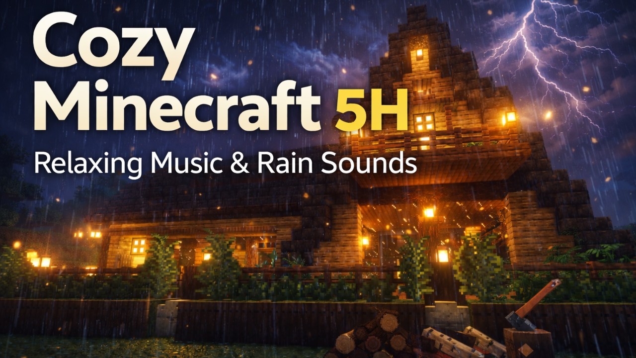 Cozy Minecraft Rain Ambience 5H 🎹🌧 | Relaxing Piano & Rain Sounds