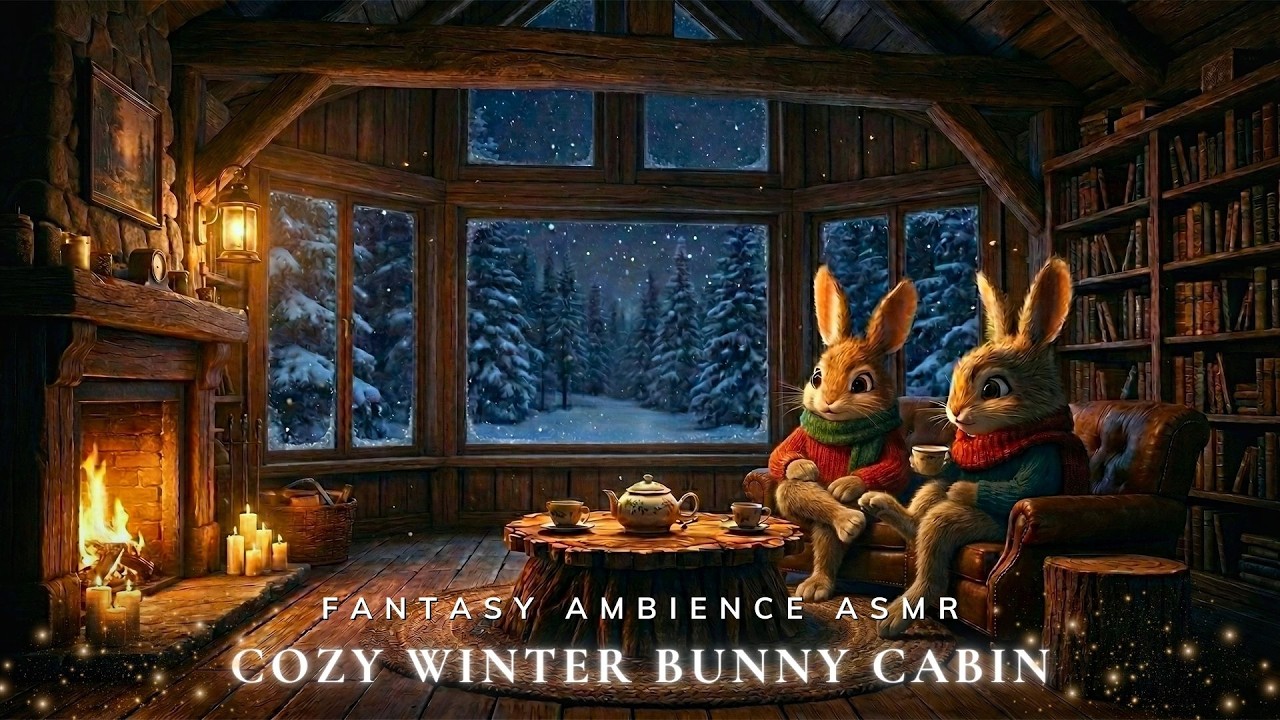 Cozy Winter Bunny Cabin 🔥❄️ Gentle Piano & Fireplace Ambience for Study and Rest