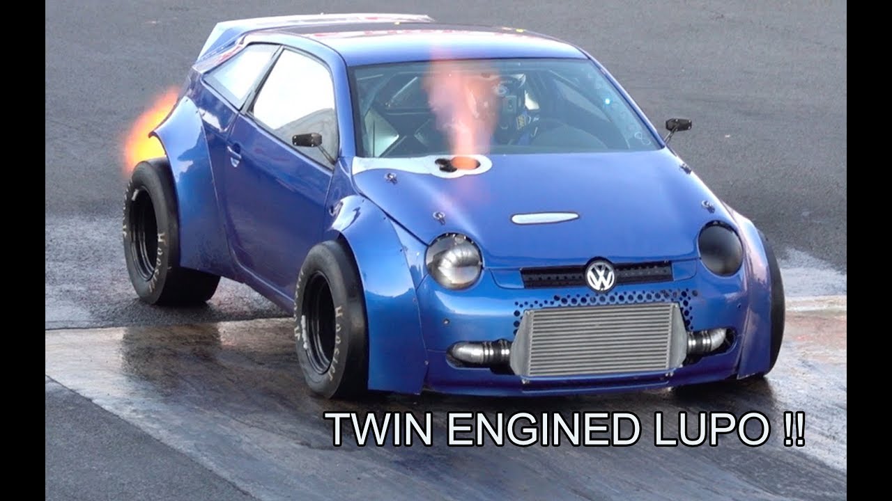 1800bhp TWIN ENGINED VW LUPO 1/4 MIle At Santa Pod Raceway
