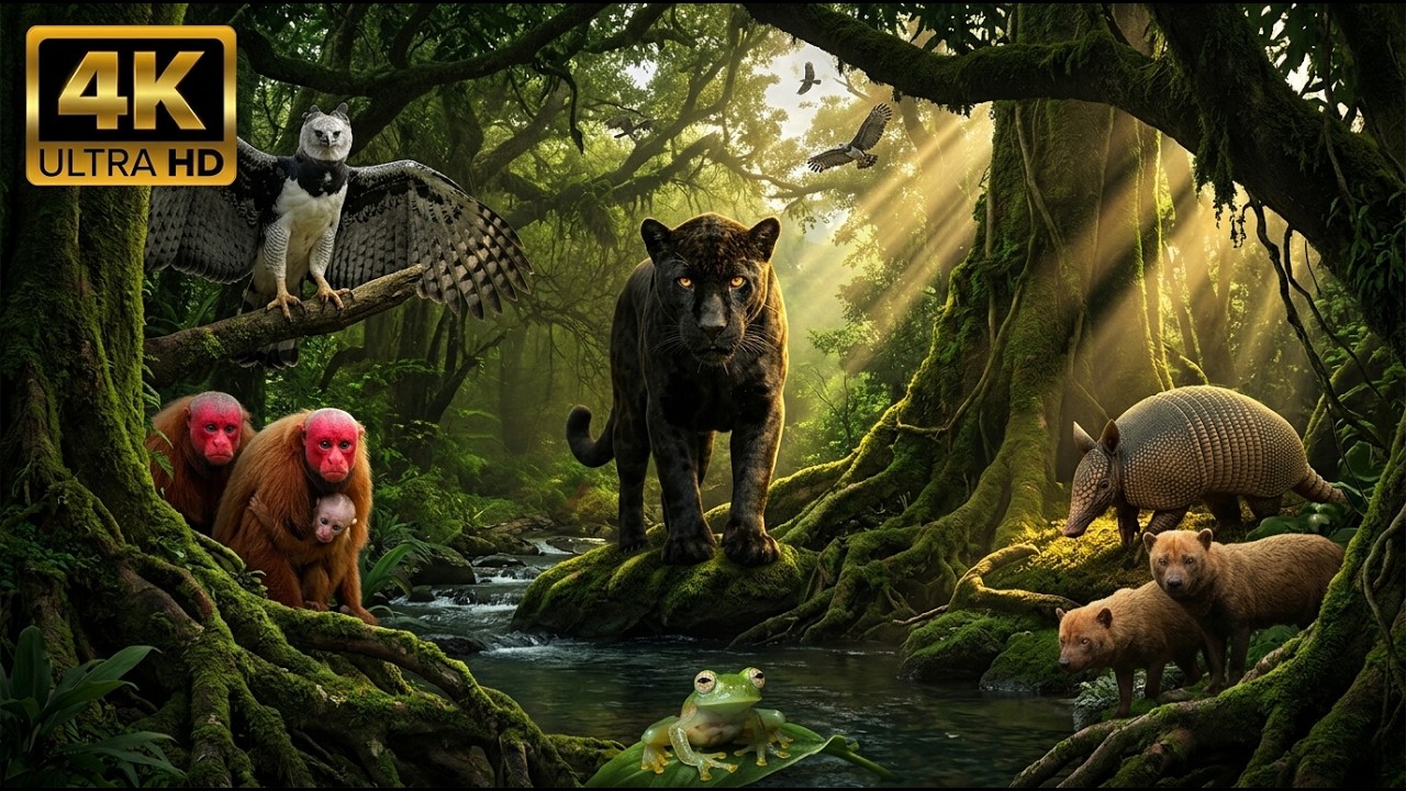 Relaxing Walk In The Amazon: The Ancient Hidden Ones (4K)| Black Jaguar, Harpy Eagle & Rare Wildlife