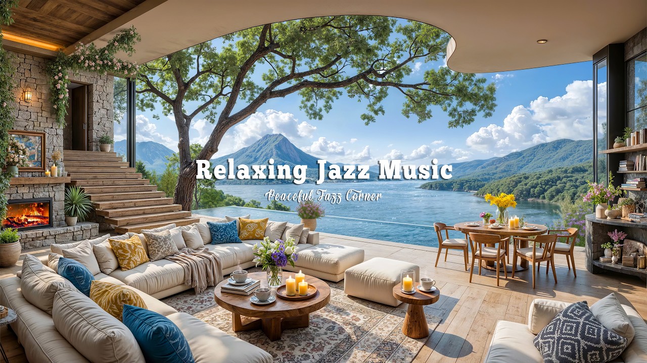 Lakeside Villa Ambience With Relaxing Jazz Music | Soft Spring Melody On Peaceful Morning For Focus
