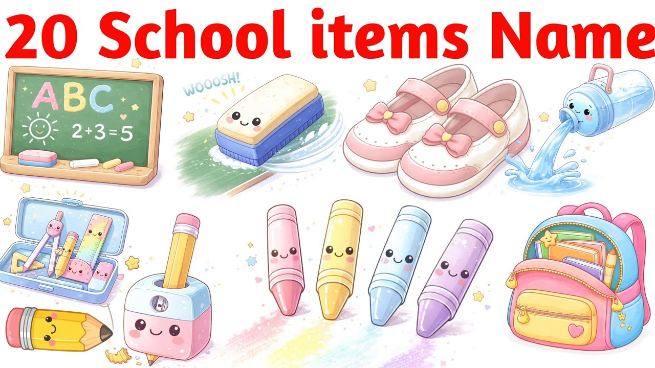 School Items के नाम | Book, Pen, Bag | Kids Vocabulary Learning