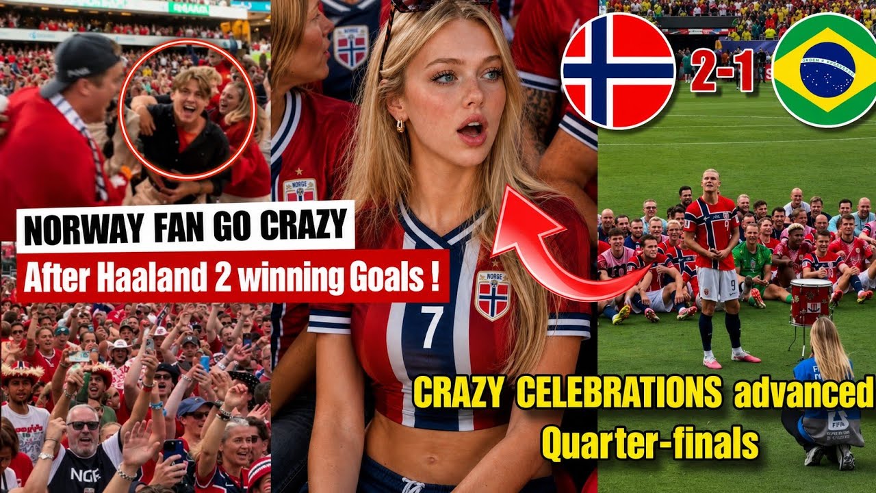 🤯🇧🇻😱 Norway fans go crazy after Haaland scores 2 goals, beats Brazil 2-1, and advances to the qua...