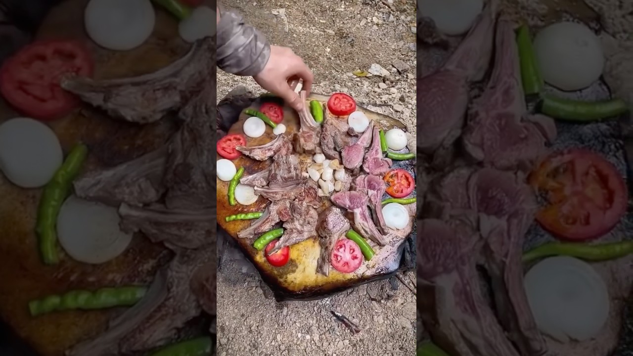 Veal pearlgrilled on hot stone in the middle of nature🪨🥩⛺️ #outdoorcooking #cookoutideas