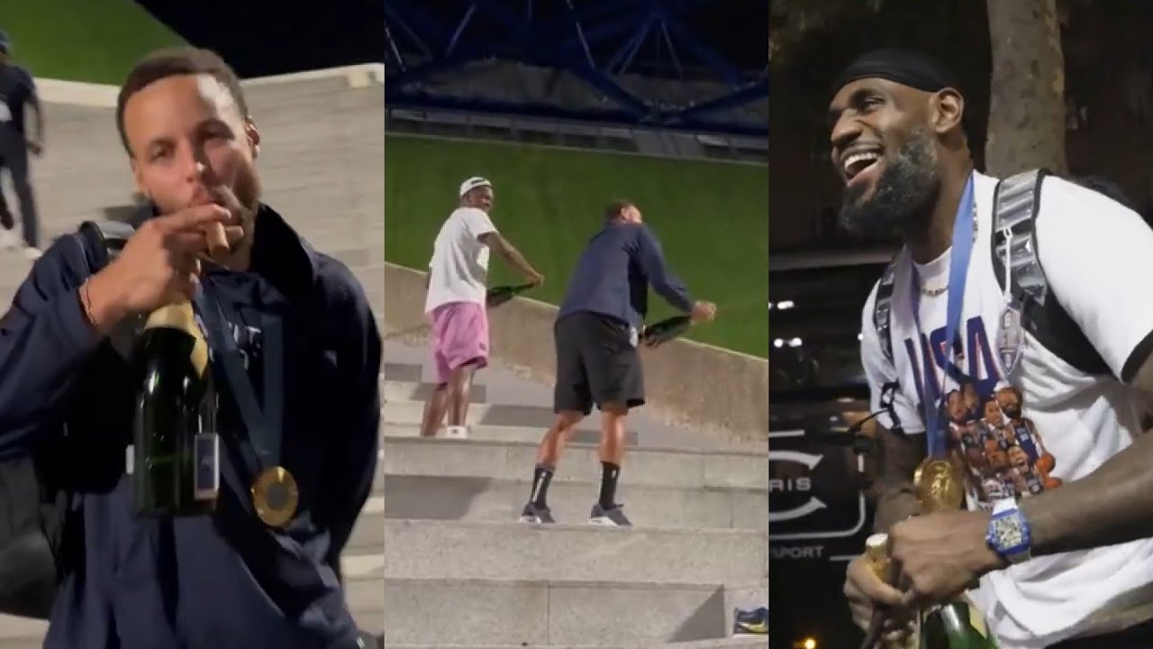 LeBron trolls Ant Edwards for champagne spray as Team USA celebrate winning Gold