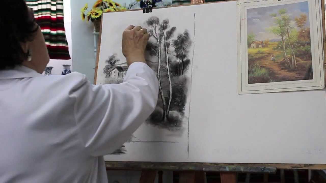 13. Dibujo y pintura. Paisajes a carboncillo 1 / Drawing and painting. Landscape with  charcoal 1
