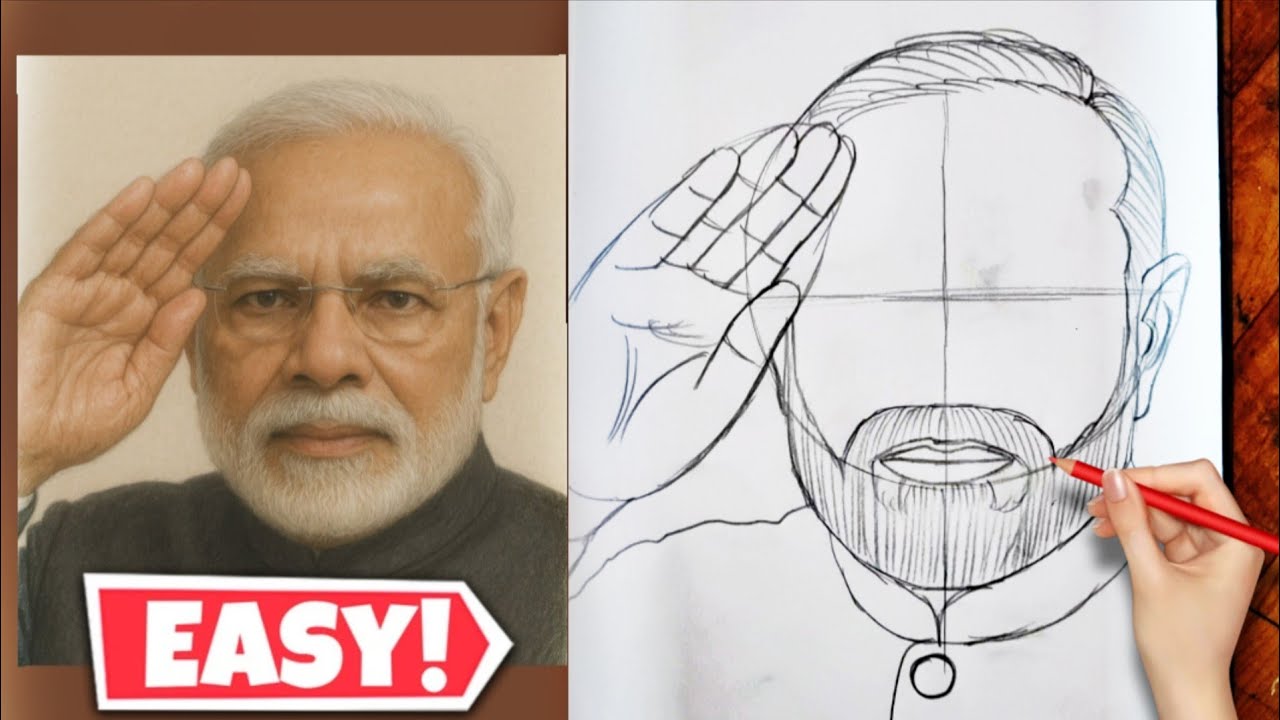 How to draw Narendra Modi Drawing step by step