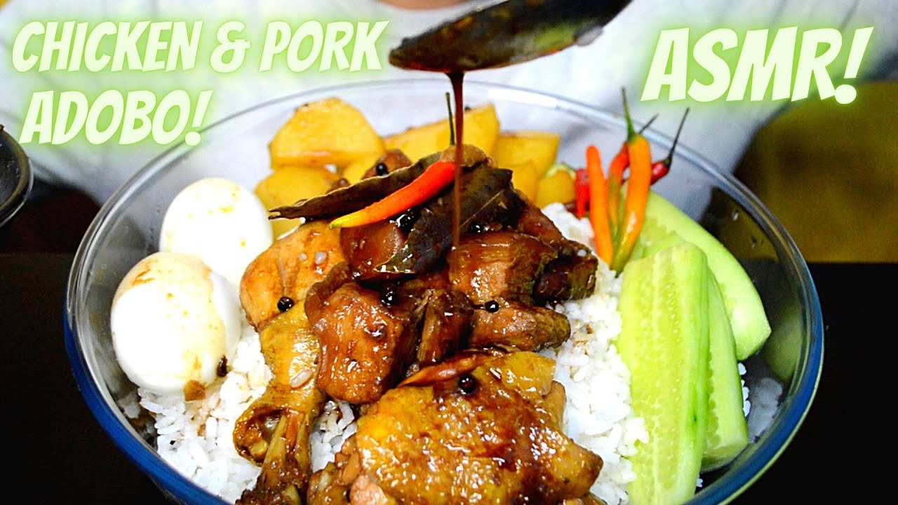 CHICKEN AND PORK ADOBO  ASMR | MUKBANG