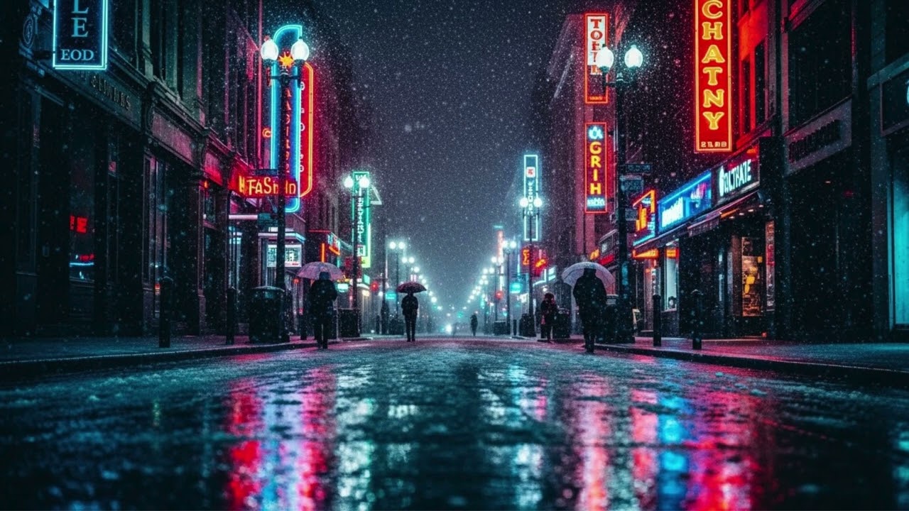 Neon City Reflections ❄️🌃 Snowfall Ambience | Urban Night Lofi for Focus & Relax