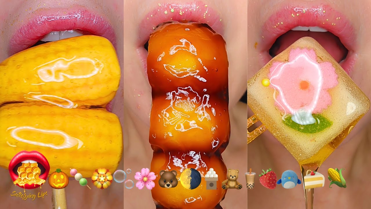 ASMR Satisfying Eating Emoji Food Challenge Dango Wax Candy Tanghulu