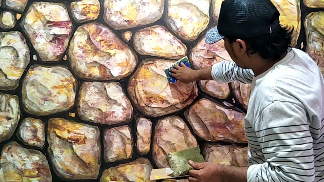Buat Motif Dinding Batu Alam Dengan Kapi Plastk !! Texture Natural stone motif paint