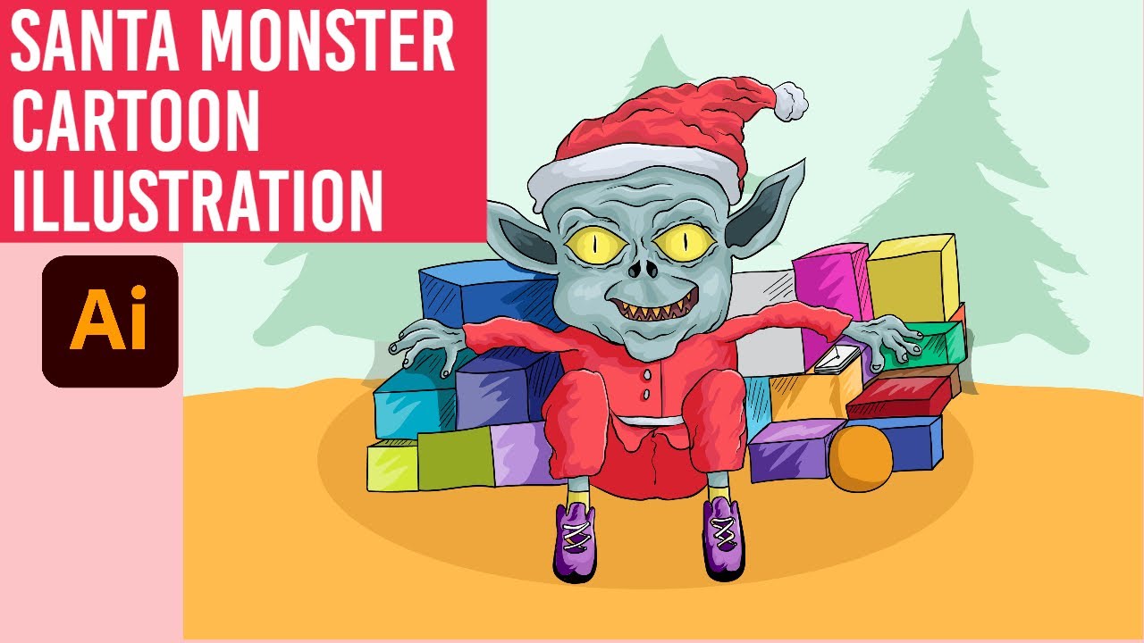 ALIEN SANTA CLAUS CHRISTMAS CARTOON VECTOR ILLUSTRATION | TIMELAPSE | ADOBE ILLUSTRATOR
