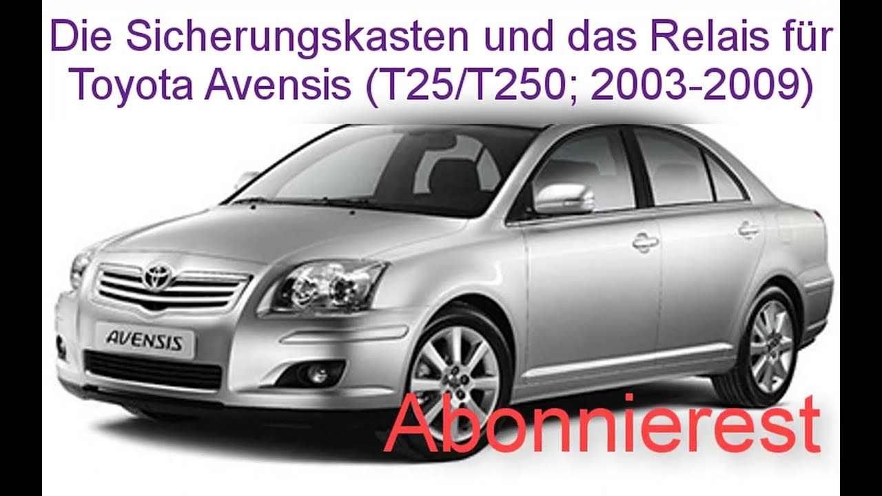 Die Sicherungskasten und das Relais für Toyota Avensis (T25/T250; 2003-2009)