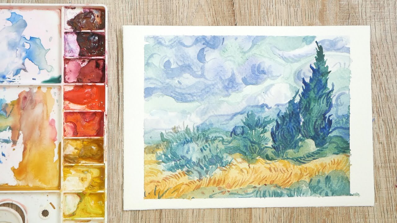 Reproduced  ผลงาน Van Gogh ( watercolor ) Ep.84