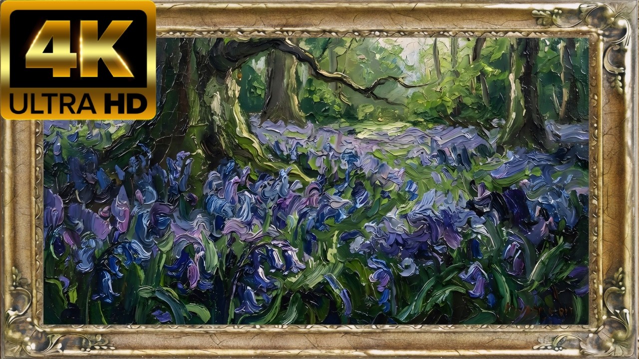 4K Vintage Easter Bluebells: Art for TV in a Classic Gold Frame