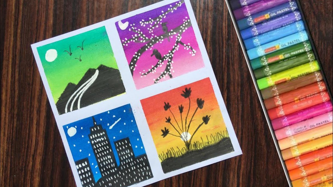 Four types of scenery drawing - 4 in 1 scenery | easy and simple |