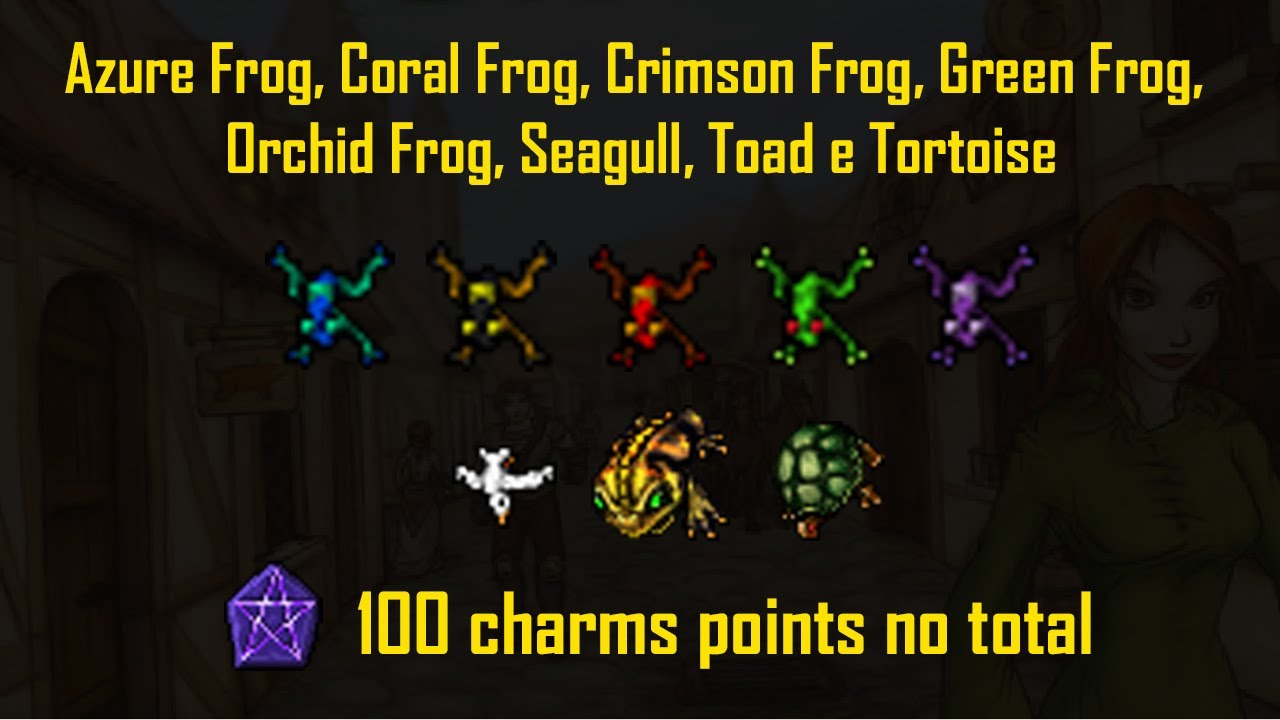 Azure, Coral, Crimson, Green e Orchid Frog, Seagull, Toad e Tortoise, 100 charm no total de BESTIARY