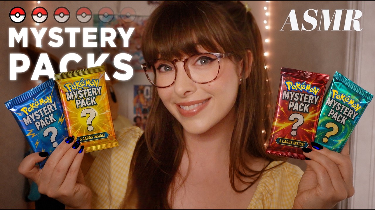 ASMR 🌙 Opening Pok&eacute;mon Mystery Packs❔Whispers, Tapping & Crinkles