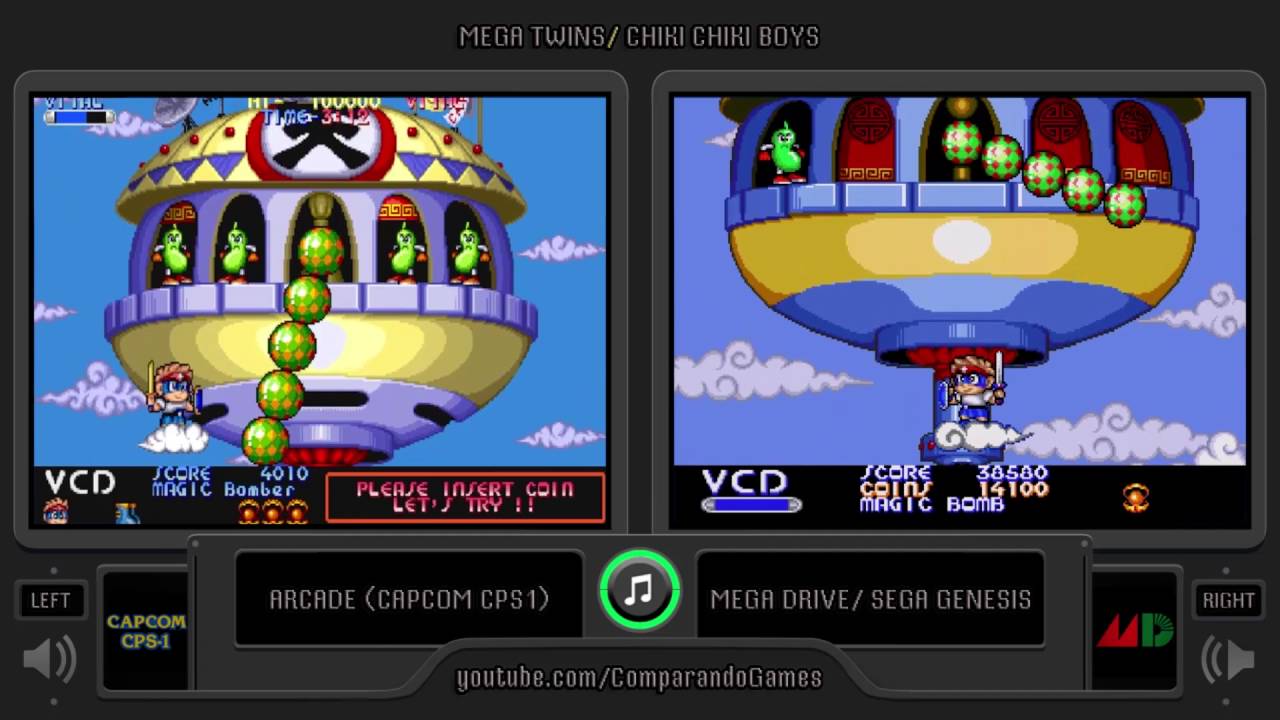 Mega Twins (Arcade vs Sega Genesis) Side by Side Comparison (Arcade vs Mega Drive) Chiki Chiki Boys