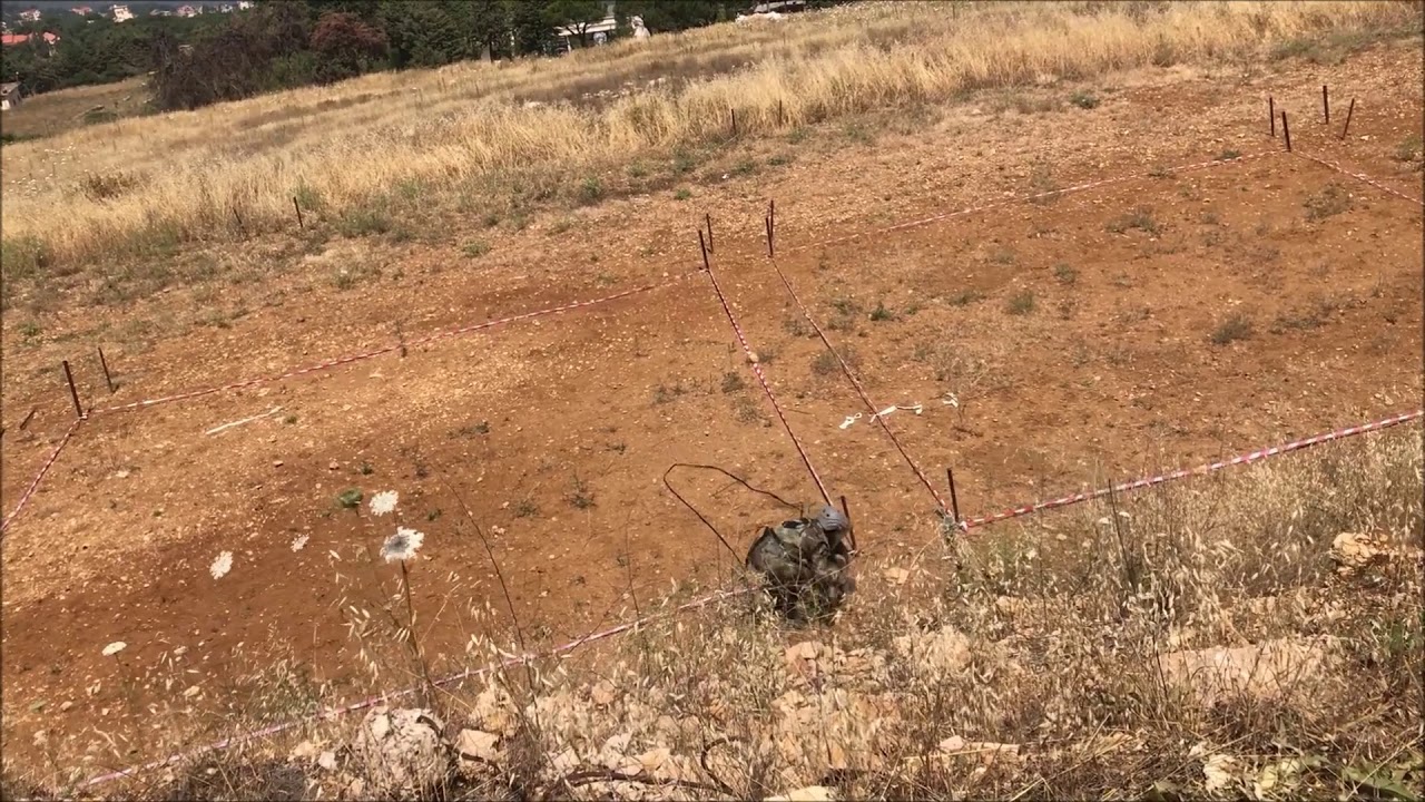 Mine Detection Dog Atos completing exercise in Hamana, Lebanon on June 28, 2018