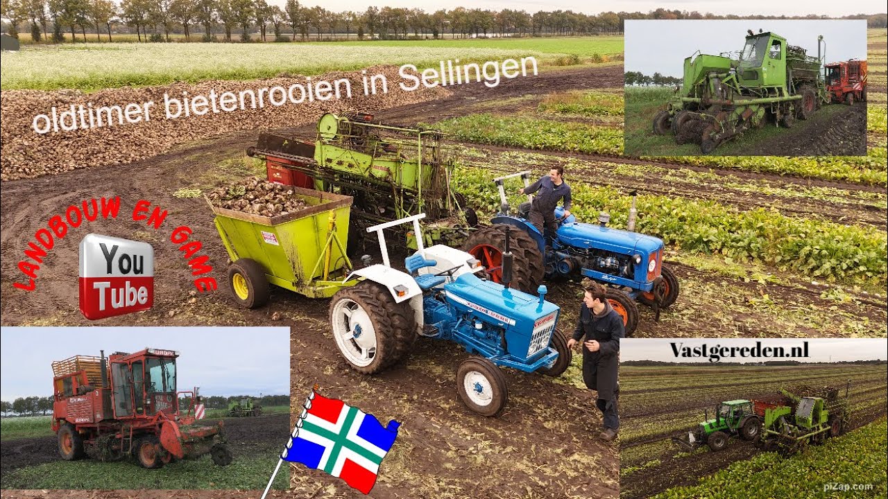 oldtimer bietenrooien de Kameleon in actie met joeke en sietse ziten vast oost Groningen farmers 4k