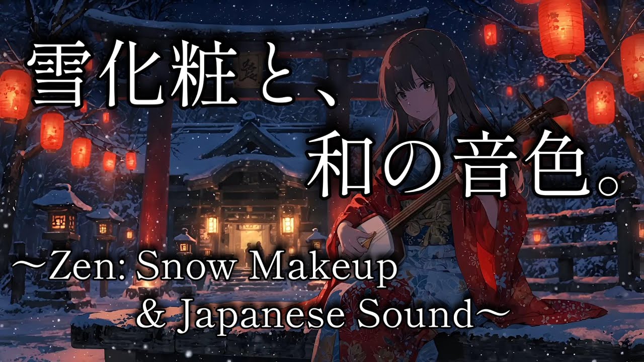 【癒やしの和風曲】雪化粧と、和の音色。｜静寂の雪降る神社、心震える三味線と笛の音