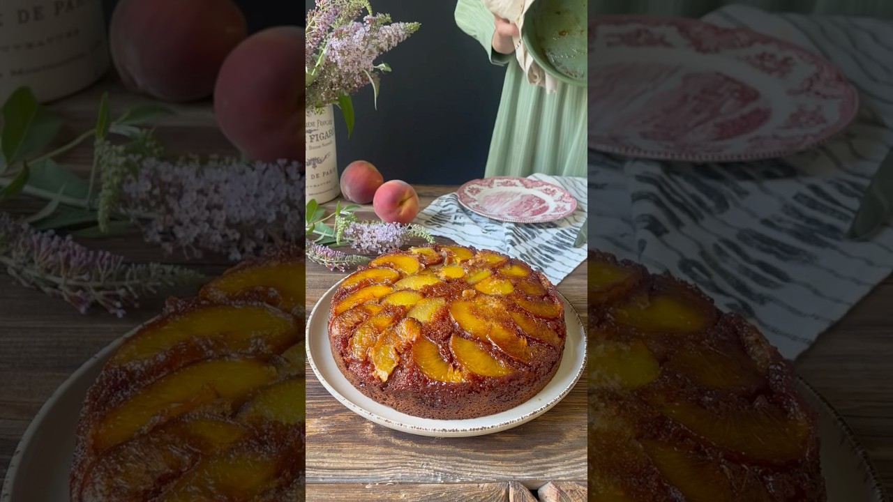 Peach Upside-Down Cake / Şeftalili Kek