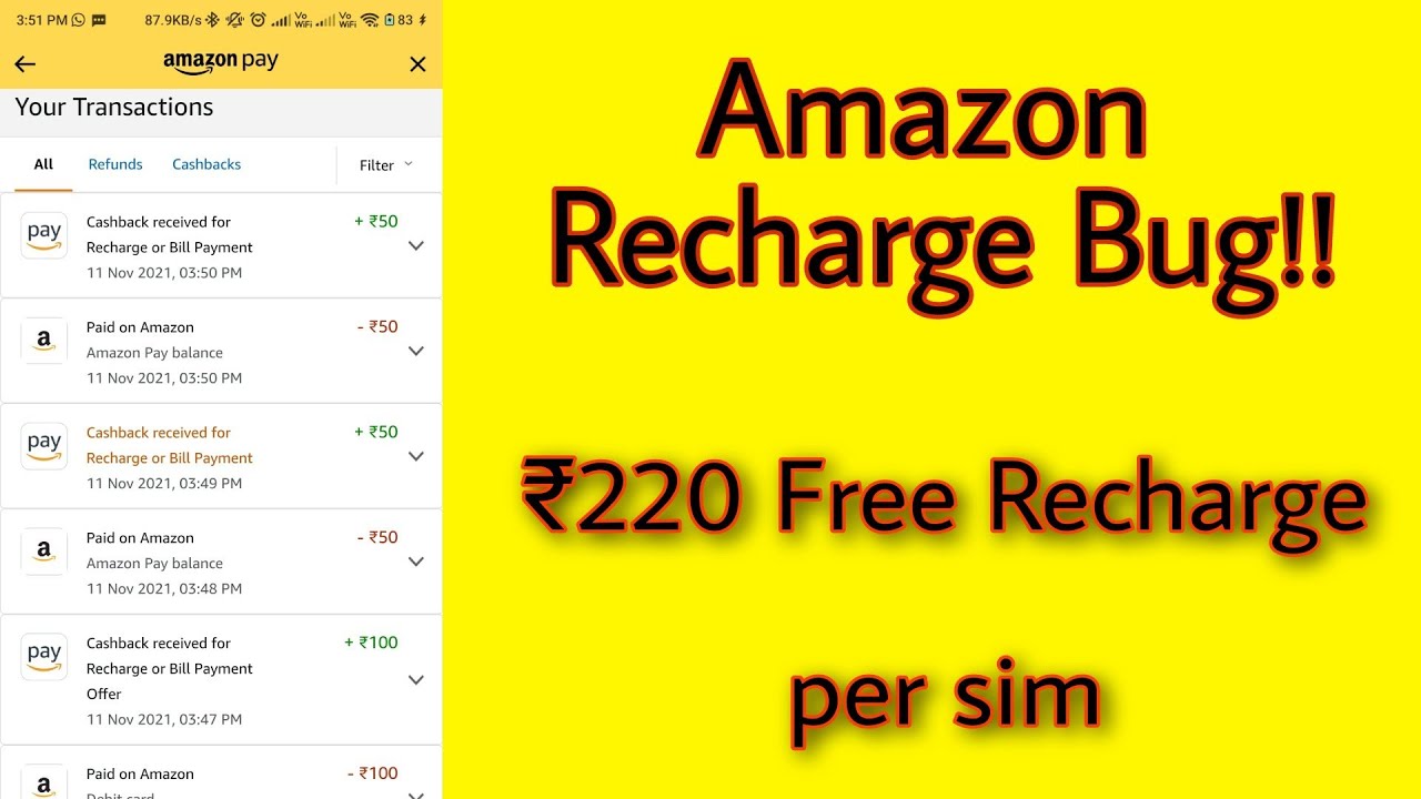 (Expired)₹220 Recharge Free | Amazon Bug Trick
