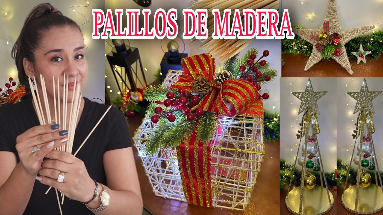 3 IMPRESIONANTES IDEAS NAVIDEÑAS🎄TRANSFORMANDO Simples PALILLOS de MADERA 😱  en Elegantes ADORNOS🌟